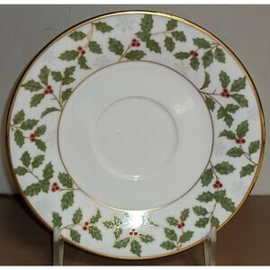 Noritake Holly and Berry Gold Teacup Saucer NWT Christmas Holiday Serving Ware